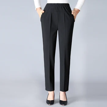 Moterų juodas Pledas Kelnes Elegantiškas juostele kišenės, Elastinga Juosmens ponios streetwear 2020 Plius Dydis Atsitiktinis Chic Kelnės pantalones
