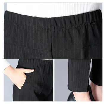 Moterų juodas Pledas Kelnes Elegantiškas juostele kišenės, Elastinga Juosmens ponios streetwear 2020 Plius Dydis Atsitiktinis Chic Kelnės pantalones