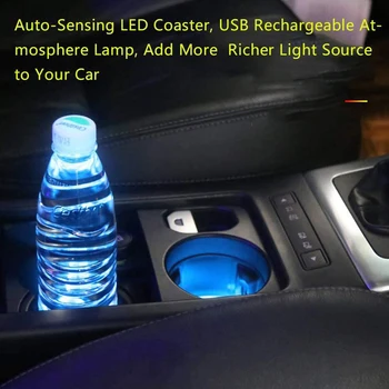 Universalus 2vnt Įkrovimo RGB Spalvų LED Puodelio Laikiklis Šviesos Kilimėliai Butelis Padėkliukai Šviesos diodų (LED) Puodelio Laikiklis Pagalvėlės Automobilių neslidus Kilimėlis