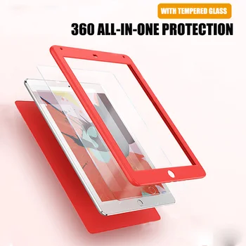 Prabanga 360 Visas Apsaugos Tablet Case For iPad 2 Oro 9.7 A1566 A1567 Grūdintas Stiklas Ipad 2 Oro atsparus smūgiams Funda Stiklo danga