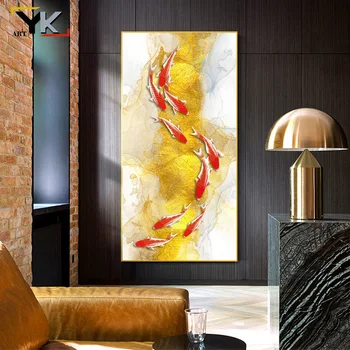 Koi Žuvų Feng Shui Karpis Lotoso Tvenkinys Nuotraukas Naftos Tapyba ant Drobės, Plakatų ir grafikos Cuadros Sienos Menas Nuotraukas Kambarį