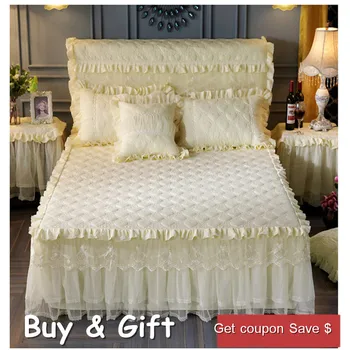 Nemokamai express pristatymas dygsniuotas nėrinių lovatiesės nėrinių Princesė lapus, nėrinių bedskirt paminkštintas dygsniuotas lova, čiužinys padengti šiltas bedcover