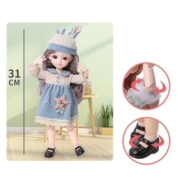 31 cm 23 sujungtas BJD doll, nauji 12 colių 1/6 makiažas puošniai apsirengti mielas rudas mėlynas obuolio lėlė su mados žaislų mergaitėms dovanų