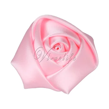 50Pcs/Daug Mini 4CM Satino Rose Rozetės Gėlių Galvos Baby Girl Vaikai Galvos dėvėti Kaspinai 