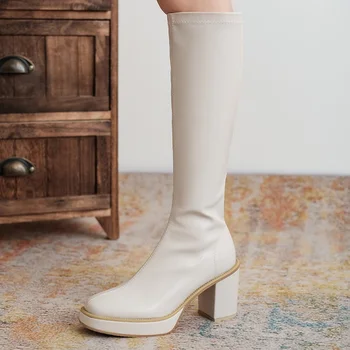 2020 m. rudens žiemos moterys kelio ilgi batai mikropluošto odos platformos batai storio aukšti kulniukai naujausias naktinis klubas batus moteris aukštakulnius