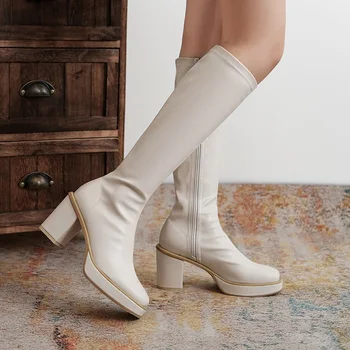 2020 m. rudens žiemos moterys kelio ilgi batai mikropluošto odos platformos batai storio aukšti kulniukai naujausias naktinis klubas batus moteris aukštakulnius