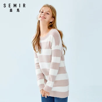 SEMIR Moterų dryžuotas megztinis 2020 naujas prarasti ilgomis rankovėmis vidutinio ilgio megzti kontrastas soft & patogus megztinis moteris