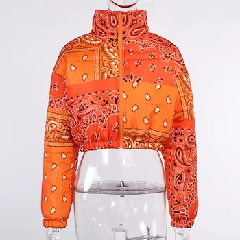 Paisley Puffer Jacket Atsitiktinis Spausdinti Žiemą Šiltas Kailis Moterų Mados Drabužių Streetwear Apkirptas Šuo-Outwear Burbulą Žemyn Paltai