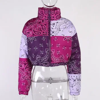 Paisley Puffer Jacket Atsitiktinis Spausdinti Žiemą Šiltas Kailis Moterų Mados Drabužių Streetwear Apkirptas Šuo-Outwear Burbulą Žemyn Paltai