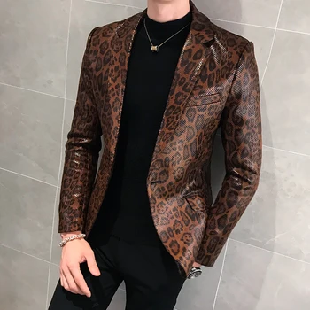 2019 m. Rudenį Vyrų Leopard grūdų Odos Striukė Vyrų Fitneso Mados Vyrų kostiumas Striukė Casaco Masculino Atsitiktinis Kailis Vyrų Drabužiai.