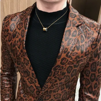 2019 m. Rudenį Vyrų Leopard grūdų Odos Striukė Vyrų Fitneso Mados Vyrų kostiumas Striukė Casaco Masculino Atsitiktinis Kailis Vyrų Drabužiai.