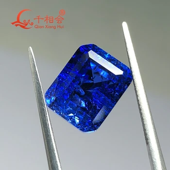 Stačiakampio formos, smaragdas iškirpti mėlyna spalva dirbtinis safyras įskaitant nedidelius įtrūkimus ir intarpų korundas prarasti akmuo perlas