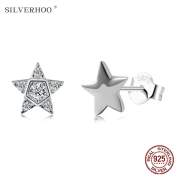 SILVERHOO Originali 925 Sterlingas Sidabro Auskarai Moterims Šviečia Kubinis Cirkonis Star Stud Auskarai Fine Jewelry Jubiliejų Dovana