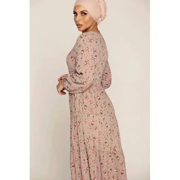 Moterims Gėlių Spausdinti Ilgą Šifono Suknelė Atsitiktinis Abaja Musulmonų Islamo Vestido Ramadanas Dubajus Kaftan Arabų Maxi Skraiste Suknelė Turkijos Naujas
