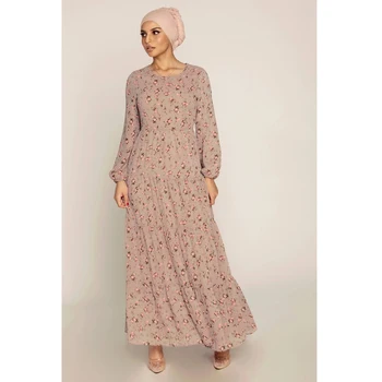 Moterims Gėlių Spausdinti Ilgą Šifono Suknelė Atsitiktinis Abaja Musulmonų Islamo Vestido Ramadanas Dubajus Kaftan Arabų Maxi Skraiste Suknelė Turkijos Naujas