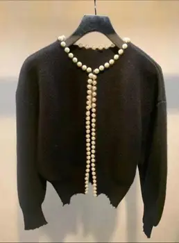 Perlai Vilnos Megztinis Mezgimo Derliaus Moterų Kailis išorinis nešioti rudenį ir žiemą