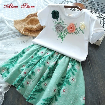 Alice 2019 mados baby girl drabužius vasarą saldus trimatis rose trumparankoviai marškinėliai + sijonas tiktų vaikams drabužių rinkiniai