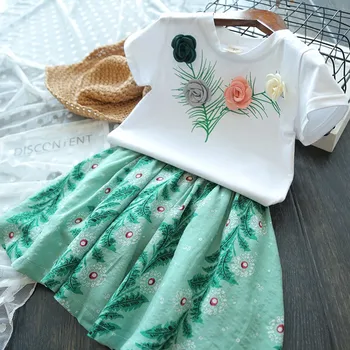 Alice 2019 mados baby girl drabužius vasarą saldus trimatis rose trumparankoviai marškinėliai + sijonas tiktų vaikams drabužių rinkiniai