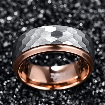 BONLAVIE 8mm Pločio Volframo Karbido Žiedas Pusėje Žingsnis Rose paauksuoti Paviršiaus Kalti Volframo Plieno Žiedas Vyrų Dalyvavimas Žiedai