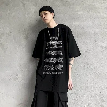 Karoliai Vienas Gabalas Juodos spalvos Marškinėlius Pora T Shrit Moterų Tamsiai trumpomis Rankovėmis T-shirt Vyrai Gotikos Spausdinti Nišą Gedulo Hip-Hop Mados