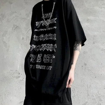 Karoliai Vienas Gabalas Juodos spalvos Marškinėlius Pora T Shrit Moterų Tamsiai trumpomis Rankovėmis T-shirt Vyrai Gotikos Spausdinti Nišą Gedulo Hip-Hop Mados