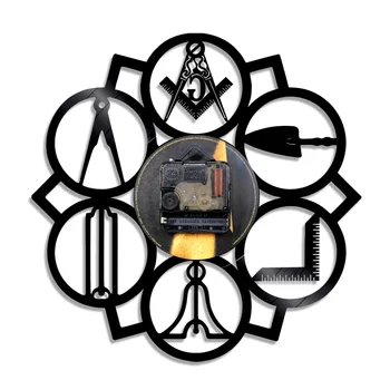 Masinu Free Mason Logotipas Vinilo Įrašas Sieninis Laikrodis Derliaus 3D Rankų darbo Namų Dekoro Laikrodis Sienos Menas