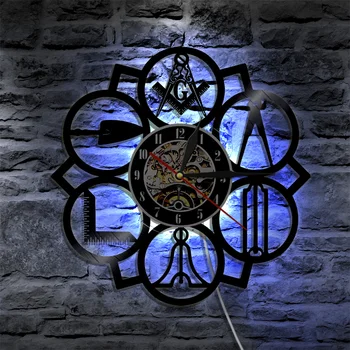 Masinu Free Mason Logotipas Vinilo Įrašas Sieninis Laikrodis Derliaus 3D Rankų darbo Namų Dekoro Laikrodis Sienos Menas