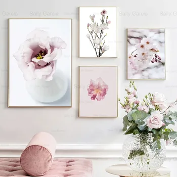 Elegantiška Rožinės Spalvos Gėlių Paveikslai Tapyba Vyšnių Žiedų Plakatus Spausdinti Nuotraukų Foną Dekoruoti Namų Kambarį Šiaurės Stilius