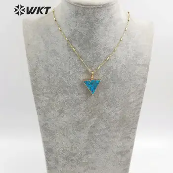 WT-N1163 Natūralios Mėlynos Venos Akmens Karoliai, Trikampio Formos, Su Aukso Electroplated Granulių Grandinės Karoliai Mados Moters Papuošalai