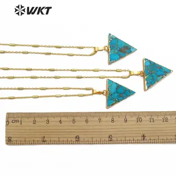 WT-N1163 Natūralios Mėlynos Venos Akmens Karoliai, Trikampio Formos, Su Aukso Electroplated Granulių Grandinės Karoliai Mados Moters Papuošalai
