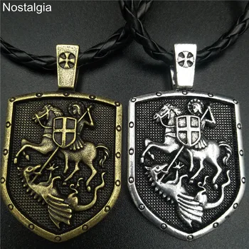 Nostalgija St. George Nužudyti Drakonas Apsaugoti Mus Saint Shield Talismanas Apsaugos Kryžiaus Medalis Amuletas, Lynai, Grandinės Karoliai