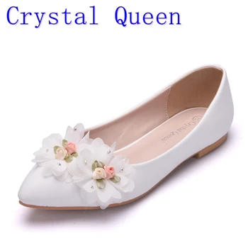 Crystal Karalienė Balta Nėrinių Vestuvių Batai Moterims Pavasario, Vasaros Gėlės Nuotakos Suknelė Bateliai Pažymėjo Tne Moterys Baleto Butai Užsivilkti