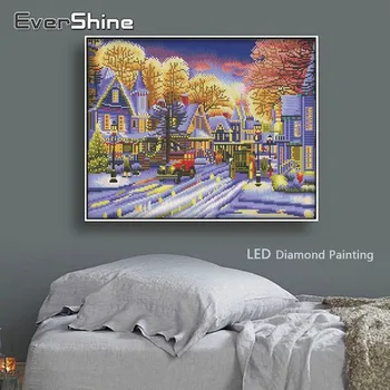 EverShine Diamond Siuvinėjimo LED Šviesos Dekoracijos Diamond Tapyba Visą Gręžimo Cirkonio Kalėdų Kraštovaizdžio Mozaikos Deimantų Meno