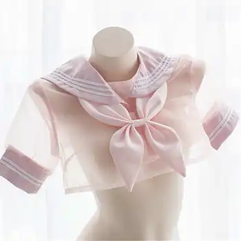 Japonijos Cosplay Kostiumų Skaidrus Apatinis Trikotažas Rinkinys Sexy Sailor Apykaklės Uniformos Sijonas Mokyklos Mergina Vienodas Plisuotos Micro Mini Sijonas