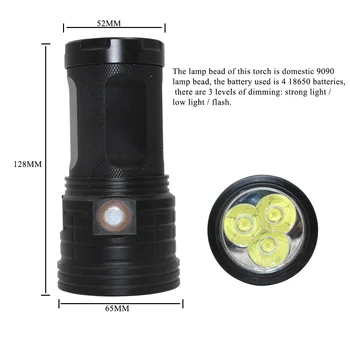 XHP90 LED Žibintuvėlį, Fakelą USB Įkraunamas Prožektorius Lanterna Vandeniui IPX5 Nešiojamų Žibinto Lempa, 3*9090 Galingas led Žibintas