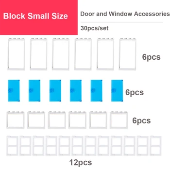 30pcs/set mažo Dydžio Buidling Blokai Aksesuarai Durų Windows Papildyti Bazės Blokai, Plytos Dalys Švietimo Žaislai Vaikams