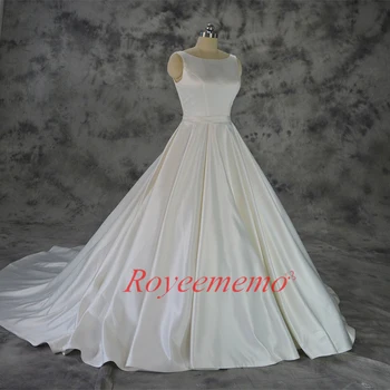 Vestido de Noiva satino vestuvių suknelė su kišenėje klasikinis vestuvių suknelė pagal užsakymą pagaminti gamykloje, didmeninės kainos