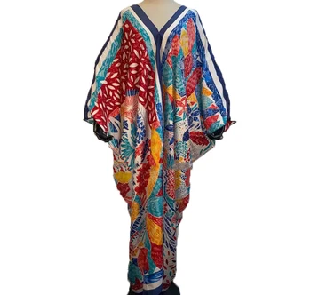 Seksualus V-Kaklo Europos spausdinti Bohemijos Šilko kaftan maxi suknelė Nemokamai Dydį Afrikos moterų vakare šalies abaja Skraiste, Chalatai