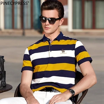 95% Medvilnės, 5% Spandex Vyrams trumpomis Rankovėmis Polo Marškinėliai Azijos Dydžių Vyrų Minkštas Kokybės Mados Mėlyna Geltona Juostele Vyras Polo-shirt