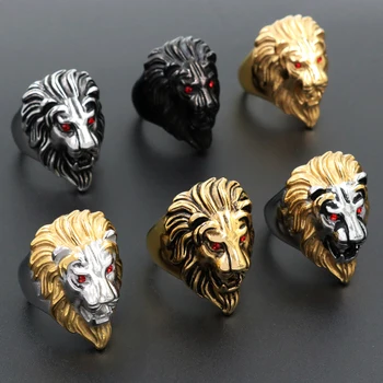 Naujas Mados Aukštos Kokybės Gyvūnų akmens žiedas Vyrų Liūtas Žiedai, Nerūdijančio Plieno, Rock, Punk Žiedai Vyrų, Moterų Liūto galvą, Aukso Papuošalai