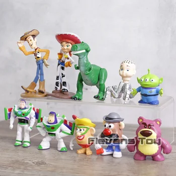 Toy Story Woody Buzz Lightyear Jessie Rex J. Bulvių Galvą Svetimų Lotso Mini PVC Duomenys, Žaislų, Vaikai, Vaikams, Dovanų 10vnt/set