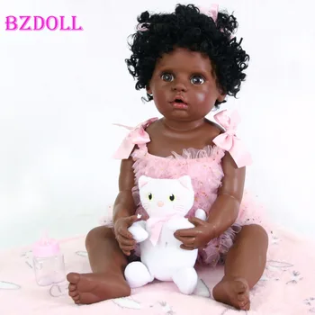 55cm Full Silikono Juoda Oda Reborn Baby Doll Žaislas Mergina Boneca Vinilo Naujagimių Mielas Gimtadienio Dovana Gyvas Bebe Maudytis Žaislas