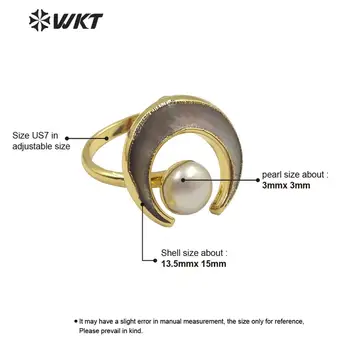 WT-R344 Gamtos pearl shell žiedas Unikalus dizainas bohe Aukso Electroplated pusmėnulio shell perlų žiedas moterų mados perlų žiedas