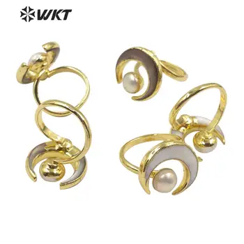 WT-R344 Gamtos pearl shell žiedas Unikalus dizainas bohe Aukso Electroplated pusmėnulio shell perlų žiedas moterų mados perlų žiedas