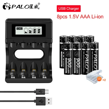 1,5 V AAA tipo Akumuliatorius 900mWh 1,5 V Li-ion įkraunamos AAA baterijos, nuotolinio valdymo žaislas šviesos baterijos AAA 1,5 V