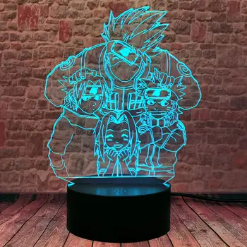 Šviesos 3D Iliuzija LED naktinė lempa 7 Spalvų Keitimas Miega Lempos Kakashi Modelis Naruto Manga Anime Figruas Žaislai