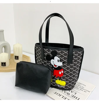 2pcsDisney mickey mouse pečių maišą + cosmeitc maišelį lady pu minniehandbag didelis nešti maišą monetų krepšys