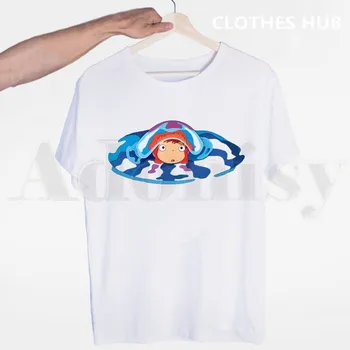 Studio Ghibli Hayao Miyazaki Ponyo Ant Uolos prie Jūros Vyrų Marškinėliai O-kaklo Atsitiktinis Vasaros T-shirt Vyras Moteris Tees Viršūnės