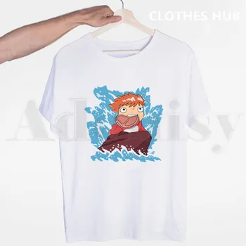 Studio Ghibli Hayao Miyazaki Ponyo Ant Uolos prie Jūros Vyrų Marškinėliai O-kaklo Atsitiktinis Vasaros T-shirt Vyras Moteris Tees Viršūnės