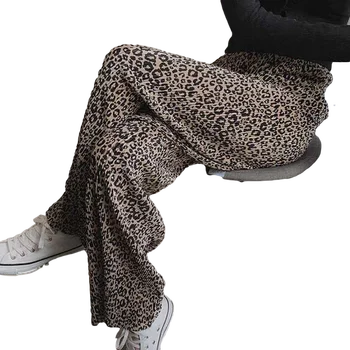 LANMREM 2021 naujas vasaros pločio kojų aukšto juosmens leopardas spausdinti elastinga visas ilgis kelnės moteriškos kelnės WM13816M